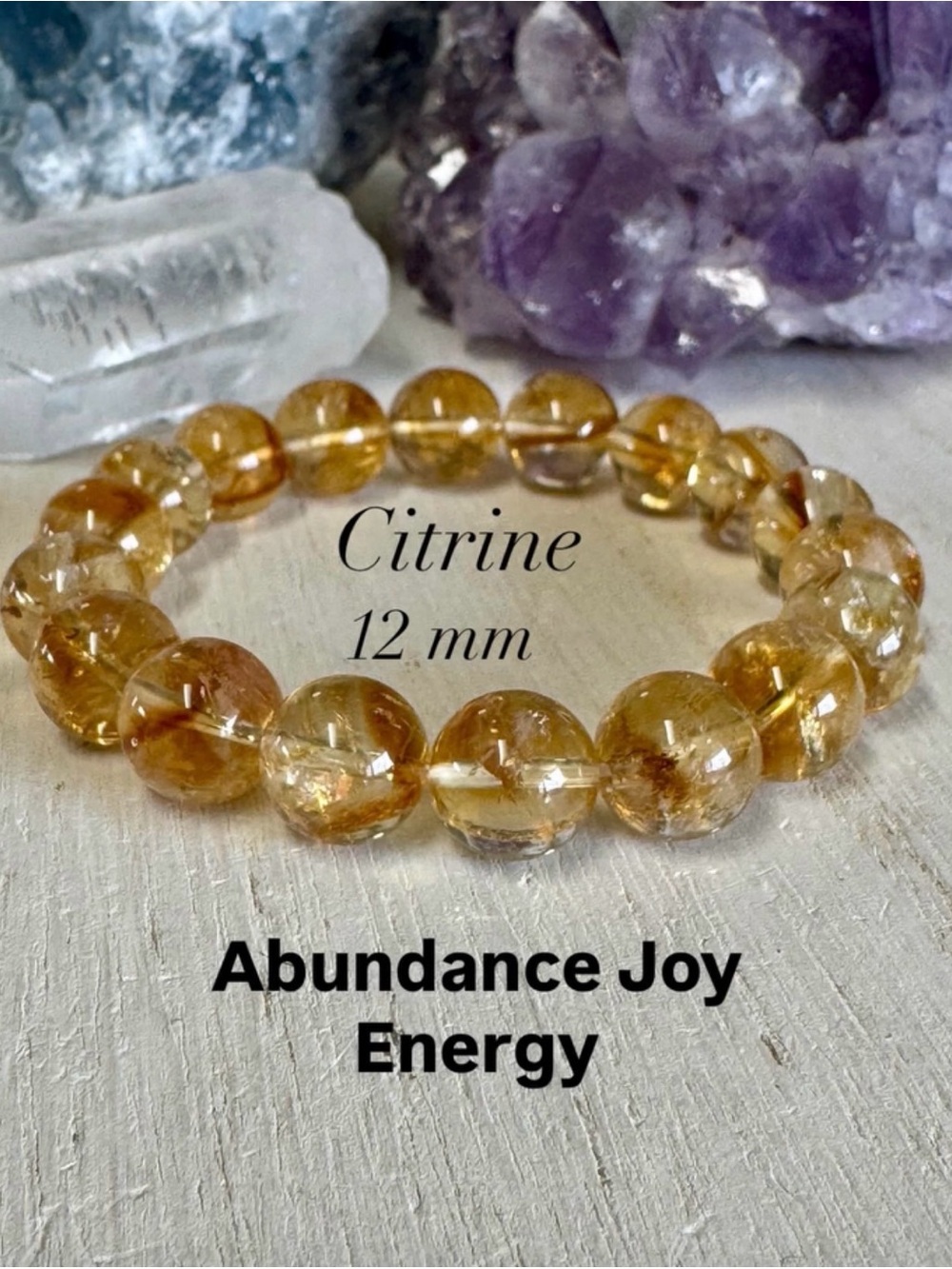 Citrine 12mm Beaded Gemstone Stretch Bracelet - Golden Yellow Energy